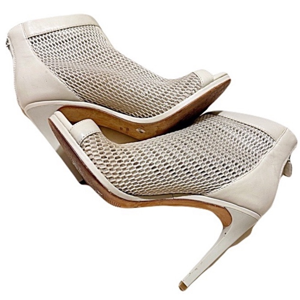 BCBGMaxAzria Beige Mesh Ankle Bootie Heels - Picture 3 of 13